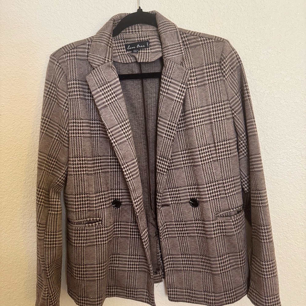 Love Tree Black and Gray Glen Plaid Blazer
